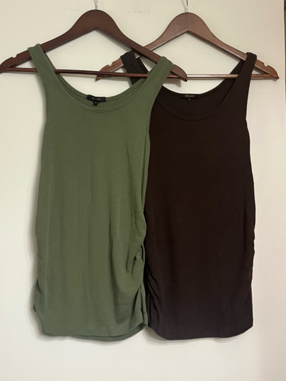 Lot of 2 Quince Bamboo Ribbed Maternity Scoop Neck Tank Tops -green brown autumn